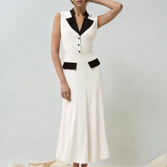 Black and White Elegant Women's Formal Dress With Contrast Color - Picture 4 of 7